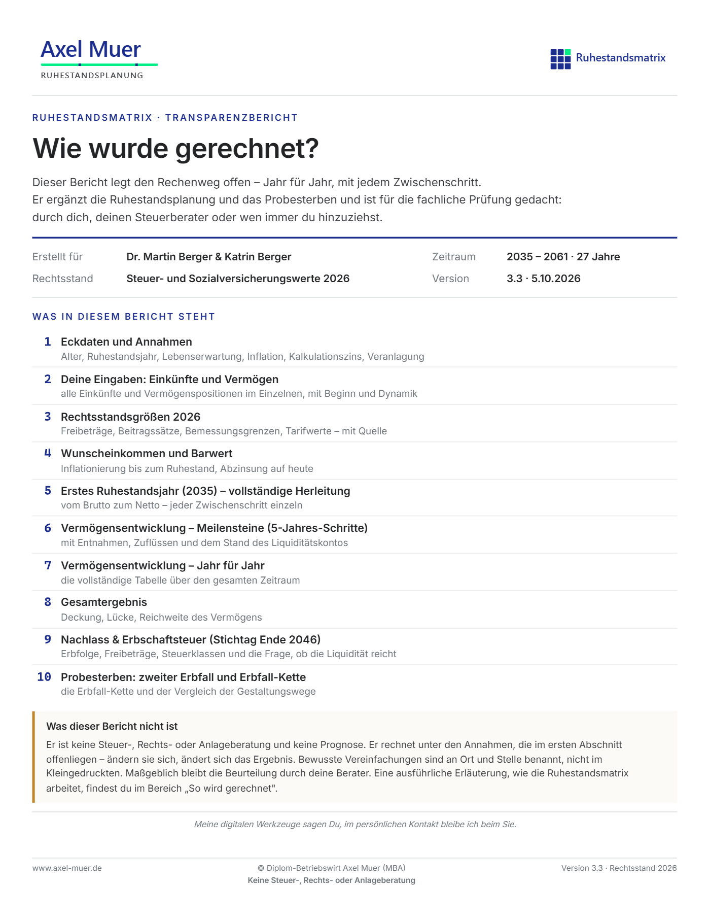 Deckblatt des Transparenzberichts: Wie wurde gerechnet?